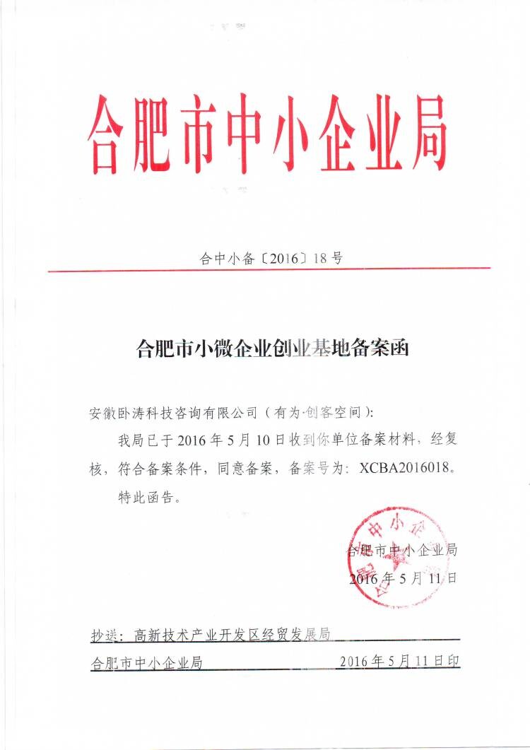 安徽臥濤備案合肥市小微企業創業示范基地順利開展！