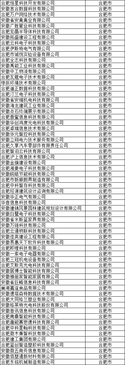 合肥市高新技術企業(yè)公示名單